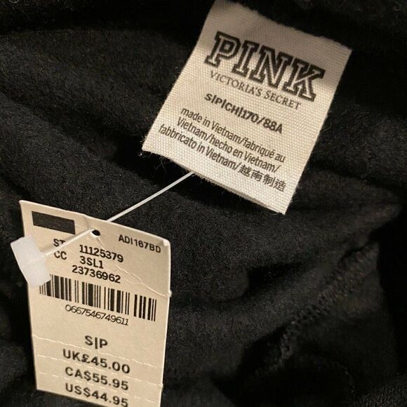 PINK Black Logo Cropped Raw Hem Sweatshirt NWT - Picture 3 of 4